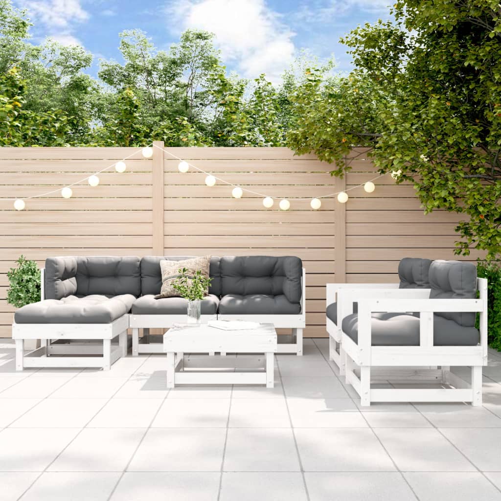 vidaXL 7 pcs conjunto lounge de jardim pinho maciço branco